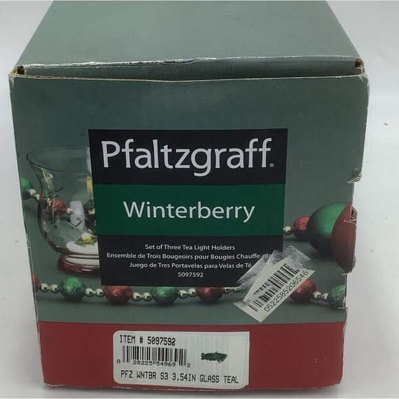 Three Pfaltzgraff Winterberry Glass Tea Light Holders - Picture 9 of 10